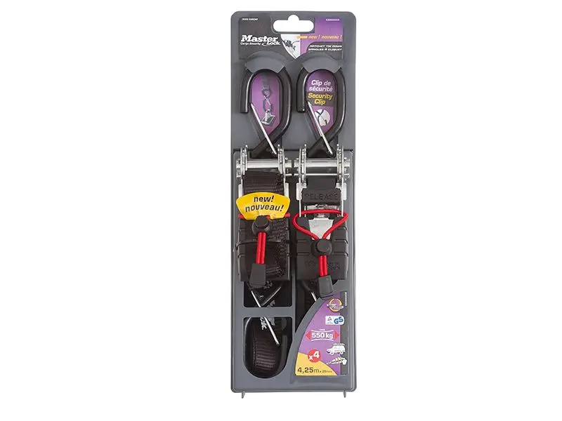 Master Lock Ratchet Tie-Down S-Hooks 4.25m, 2-Pack