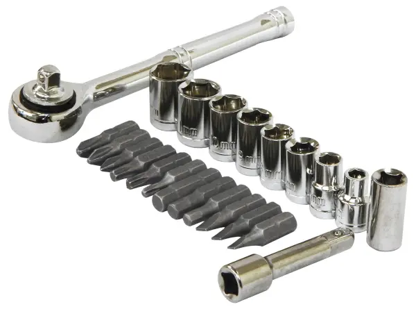 Rolson 23 Piece Ratchet, Socket & Screwdriver Bit Set, 465g