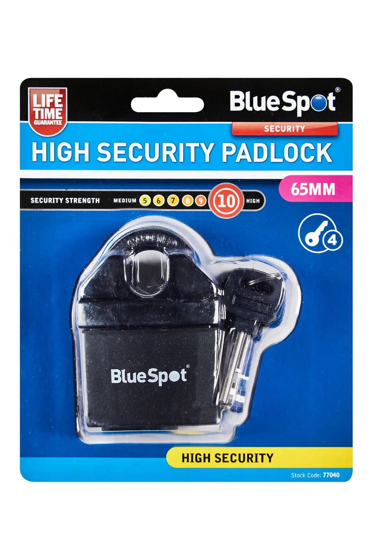 Blue Spot Tools 65mm High Security Padlock, Zinc Alloy