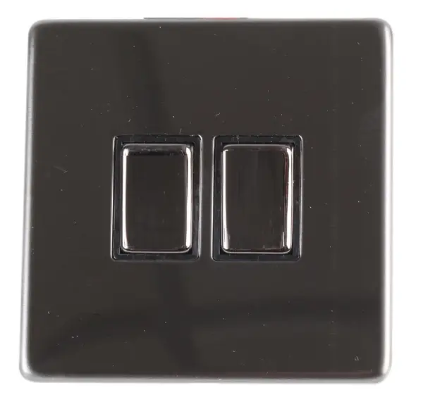 PRO ELEC Screwless Light Switch, 2 Gang 2 Way, 10AX, Black Nickel