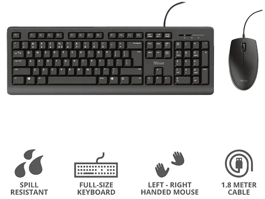 TRUST Primo Wired USB Keyboard & Mouse Combo, Black