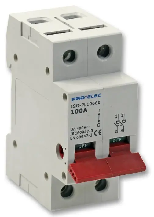 PRO ELEC Interruttore Principale Bipolare 100A per Isolamento