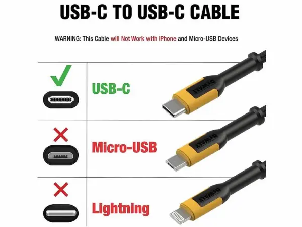 DEWALT Reinforced Charging Cable - USB C to USB C, 1.2m (4ft)