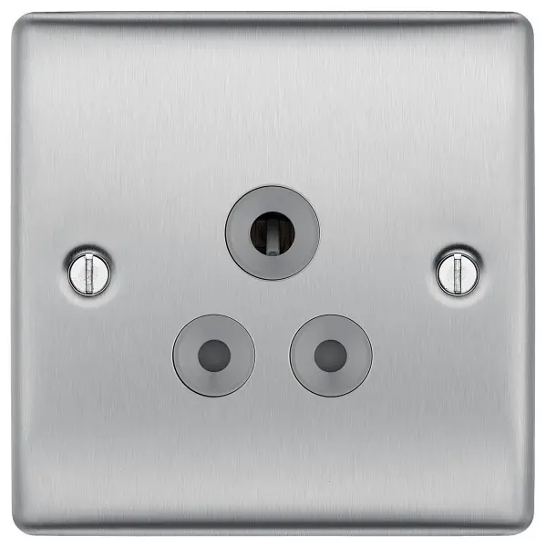 BG Electrical Nexus Metal Round Pin Socket 5A Brushed Steel