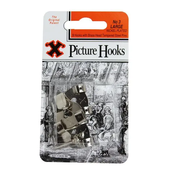 X Picture Hooks Nickel Plated No 3 - 3 Pack (85g)