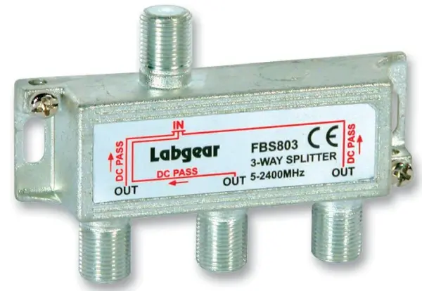 LABGEAR 3-Way Compact Broadband Splitter, 5-2400MHz, Power Pass