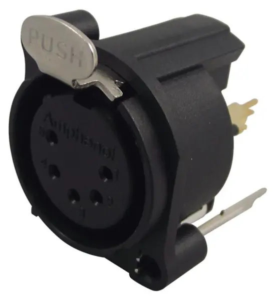 Amphenol Conector XLR para PCB, 5 Vias, Vertical, Banhado a Ouro