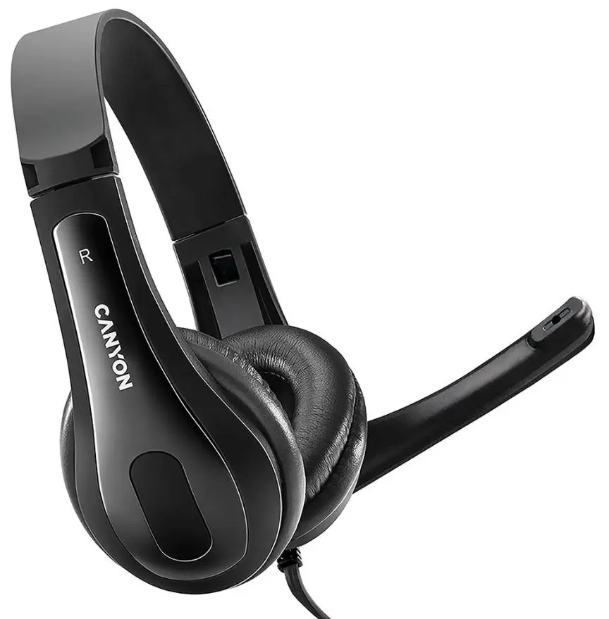 CANYON Auriculares Estéreo USB con Micrófono, Negro, Controladores de 40mm