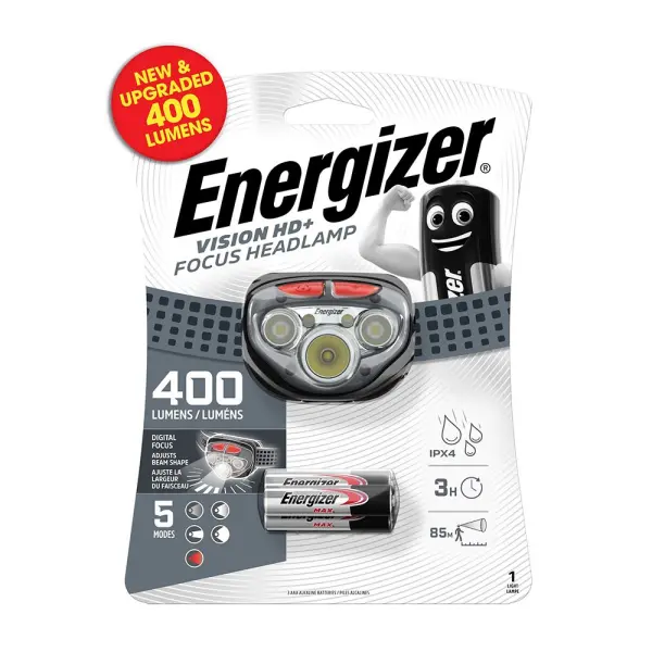 Timco Lampada Frontale Energizer Vis HD Focus Grigio, 400 Lumen
