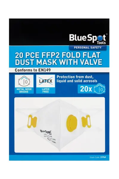 Blue Spot Tools - Masque antipoussière pliable FFP2 avec valve, 20 pièces