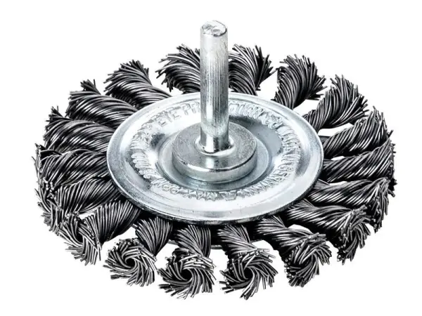 Lessmann 75x12mm Knotted Steel Wire Wheel Brush, 6mm Shank, 0.50 Gauge