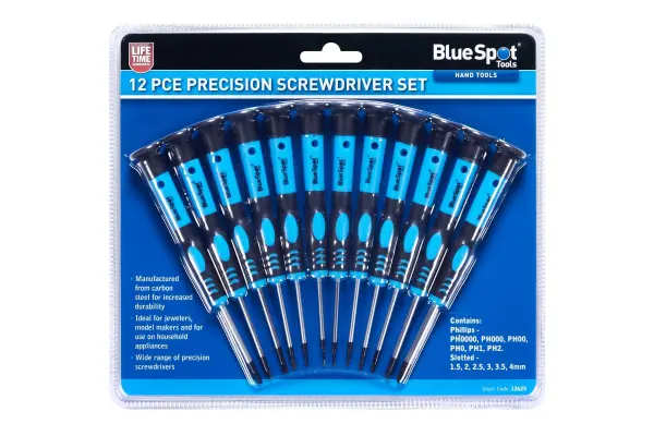 Blue Spot Tools 12-delig precisieschroevendraaierset, Carbon Staal
