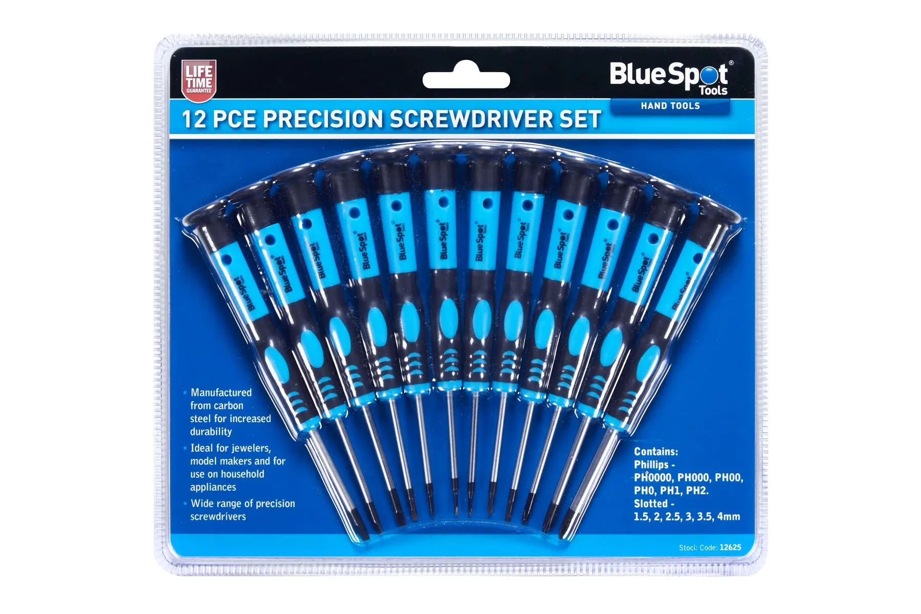 Blue Spot Tools 12-delig precisieschroevendraaierset, Carbon Staal