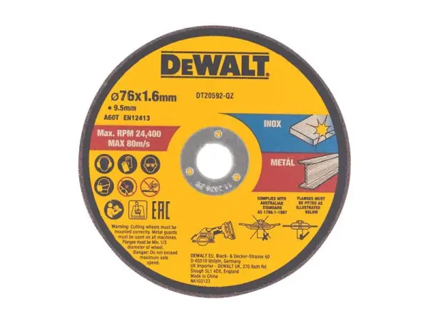 DEWALT DT20592 Disco de Corte Abrasivo Aglomerado 76x1,6mm (3 Unidades)