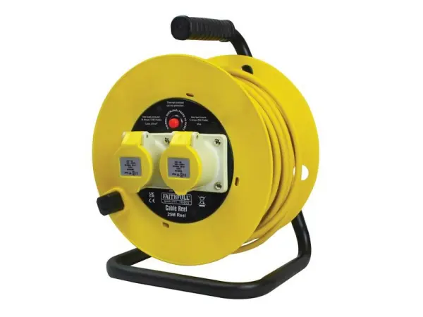 Faithfull Power Plus Open Drum Cable Reel 110V 16A 25m 2-Socket