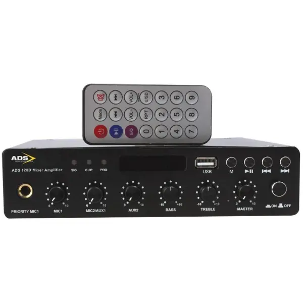 AUDIO DESIGN SERVICES 120W 3x1 Mixer Amplifier 100V with Bluetooth & USB