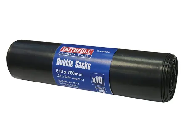 Faithfull Black Rubble Sacks, Heavy-Duty, Roll of 10