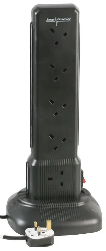 PRO ELEC מאריך חשמל 10 יציאות עם הגנה נגד נחשולים, שחור