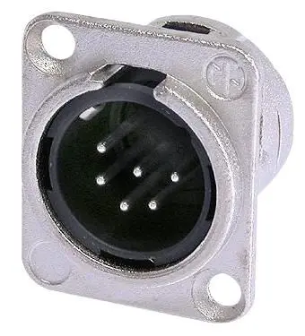 NEUTRIK - Ploc Painéil XLR 6-Bhealach, Corp Miotalach, Airgid-Plátáilte