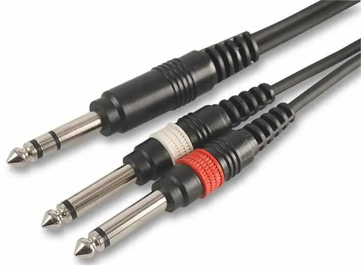 Pulse 6.35mm Stereo Jack to 2x Mono Jacks Cable, 0.3m, Black