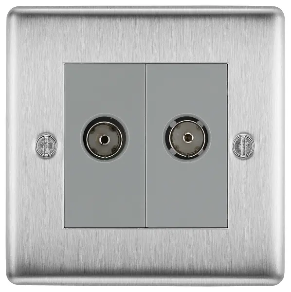 BG Nexus Double FM & TV Socket Brushed Steel