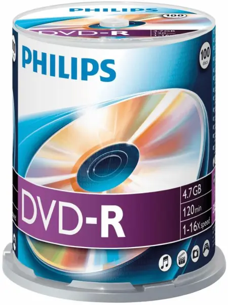 PHILIPS 16x Snelheid DVD-R Blanco Schijven, 100 stuks