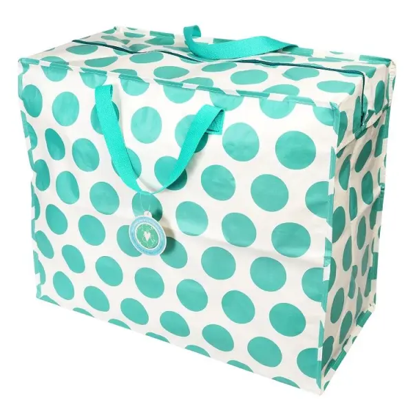 Rex London Zipped Shopper Bag Turquoise on Cream 48x55x28cm