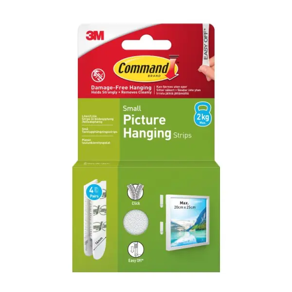 Command Small Picture Hanging Strips 2kg, 4-Pack