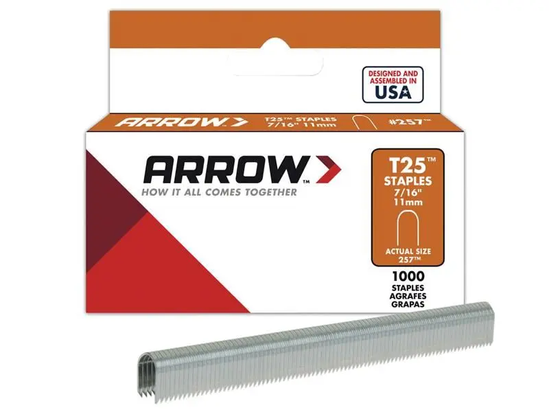 Arrow T25 Staples, 11mm (7/16in), Box of 1000