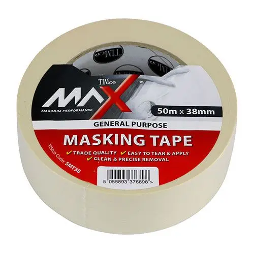 Timco General Purpose Masking Tape, 50m x 38mm, Cream