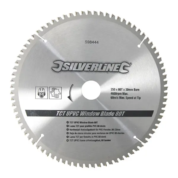 Silverline TCT UPVC Window Blade, 80T, 250 x 30mm