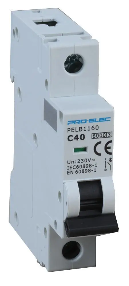 PRO ELEC 40A Single Pole MCB, C Curve, 6kA