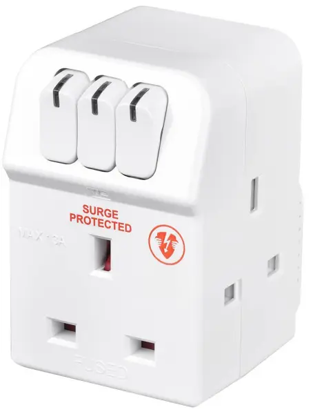 Masterplug Regleta con Protección contra Sobretensiones y 3 Tomas Interruptor
