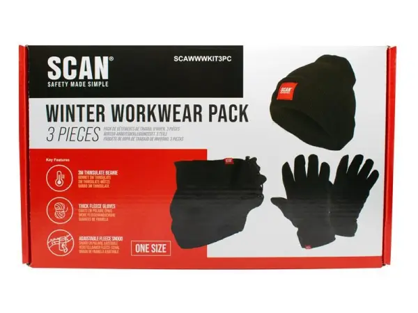 Scan Winter Workwear Pack with Thinsulate Beanie, Fleece Gloves & Snood