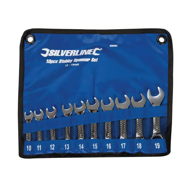 Silverline Stubby Spanner Set 10-Piece, Chrome Vanadium, 10-19mm