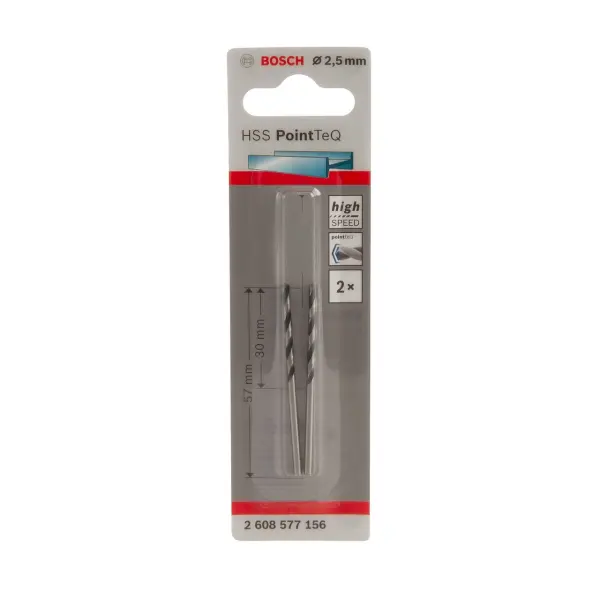 Bosch HSS PointTeQ Twist Metal Drill Bits, 2.5mm, Pack of 2