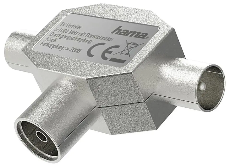 HAMA Coaxial T-Splitter, Female to 2x Male, Fully Shielded