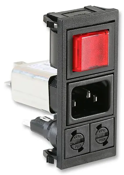 Bulgin IEC C14 Filtered Inlet with 2-Pole Fuse, 6A 250V