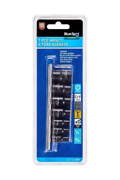 Blue Spot Tools 7件套1/4-3/8英寸冲击E型梅花套筒套装