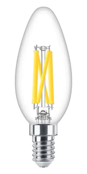 Philips 5.9W Filament LED Candle Bulb, B35 E14, Dimmable, Warm White