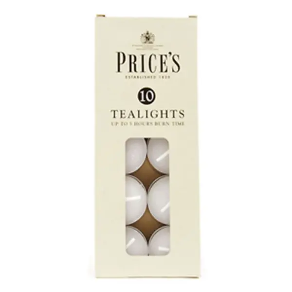 Price's White Wax Tealights 4.5hr 10pk