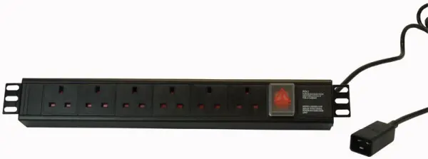 POWERDATA Distribuição de Energia 6 Tomadas UK com Plugue IEC C20 para Rack