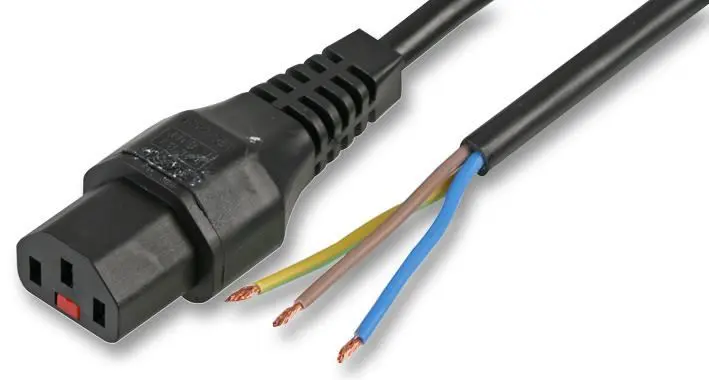 Cordon d'alimentation PRO ELEC IEC C13 à extrémités nues, 2m, 10A, 250V, Noir