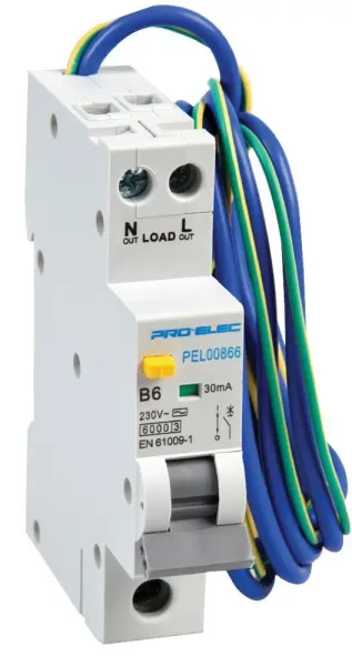 Pro Elec 6A Single Pole RCBO, B Curve, 30mA