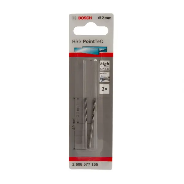 Bosch HSS PointTeQ Metal Drill Bit 2mm (Pack of 2)