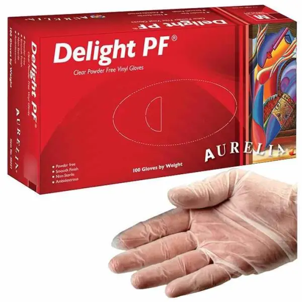 AURELIA Delight PF プレミアムビニール手袋 クリア 大 (100枚入り)