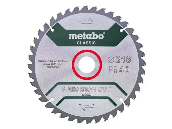 Metabo Lama per Sega Circolare 216mm Precisione Legno, Foro 30mm, 40 Denti