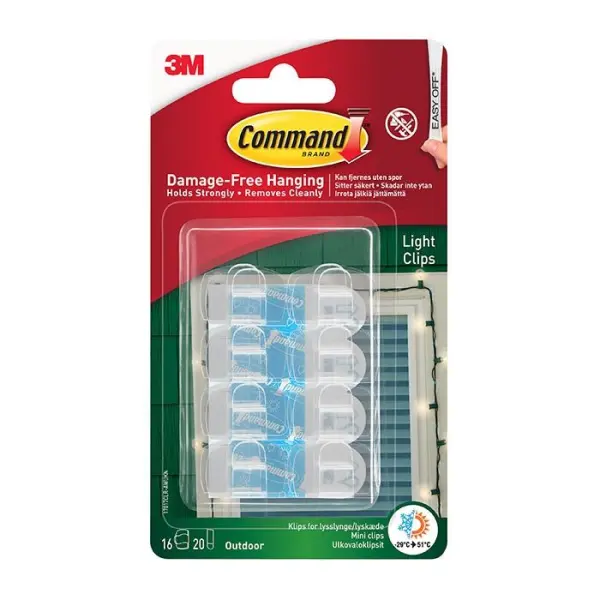 Command Outdoor Light Clips, Clear, 16 Pack