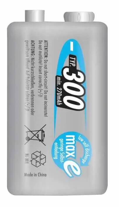 ANSMANN - Bateri NiMH Boleh Dicas Semula 9V PP3 Jenis-300 270mAh Pakej Tunggal