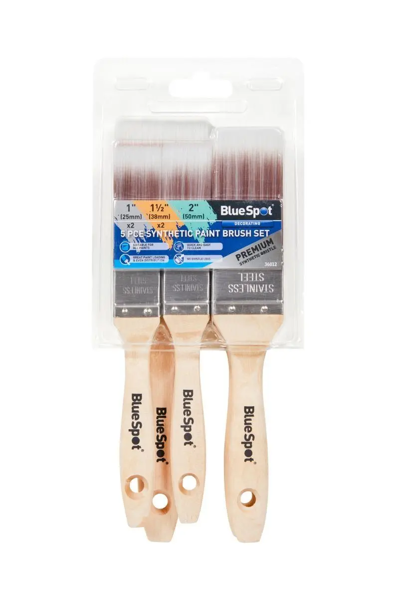 Blue Spot 5-Piece Synthetic Paint Brush Set with Wooden Handles